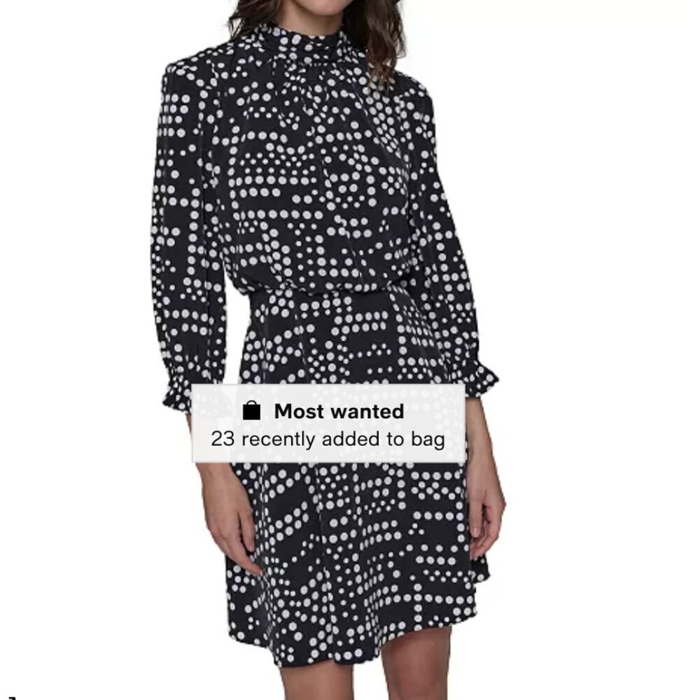 KARL LAGERFELD PARIS Women's Dot-Print Mock-Neck 3/4-Sleeve Office Chic 4 New - Picture 9 of 9